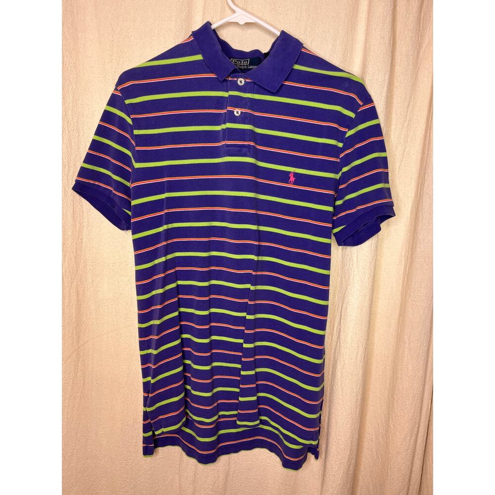 2000s Y2K Polo Ralph Lauren Purple Green Stripes Prep Jock Old Money Shirt M